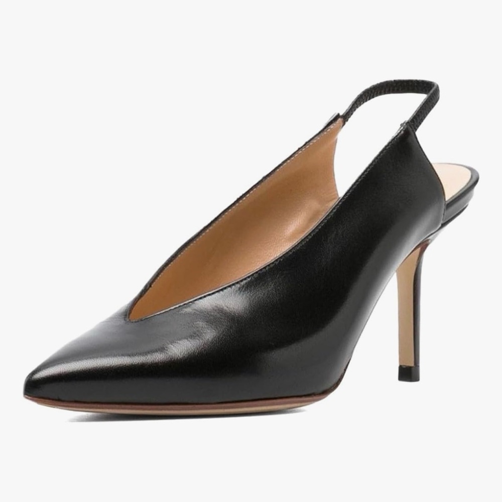 Black Leather Pointed Slingback Heel